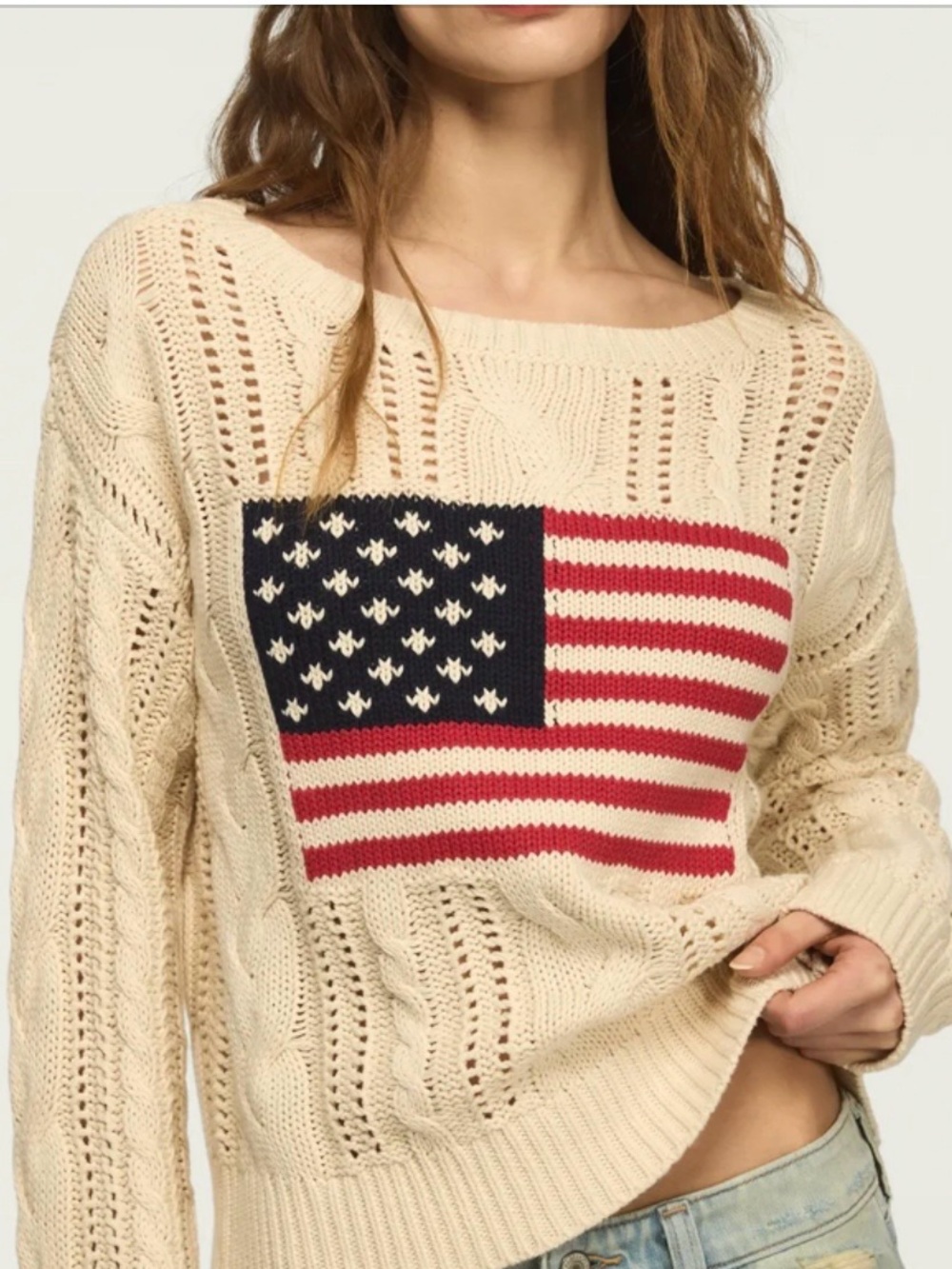 Americana Pullover Knit Sweater by Lucky Brand American Flag Cotton L and M NWT